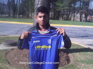 American College Cricket co- MVP Adil Bhatti (Montgomery College) with his Rajasthan Royals shirt present by BIG League CEO Salman Ahmed