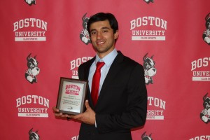 Hayat Khan,winner of Boston University's  "Team Advancement Award, American College Cricket Player of the Year & Rohan Kanhai Award.