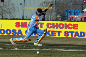 U of Texas Arlington batsman at the American College Cricket South West Championship at Smart Choice Moosa Stadium