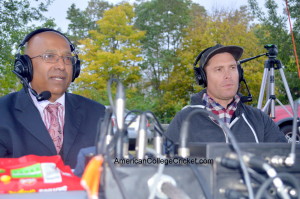 Jamie Paul Lloyd (pre-beard) commentating with Lloyd Jodah at the 2012 American College Cricket North East Championship in NY