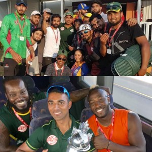 Saad Bin Zafar with his Ryerson mates, and with Chris Gyle and Andre Russell